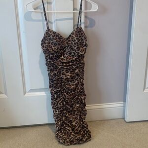 Trixxi Leopard Print Ruched Mini Dress - Brown/Black